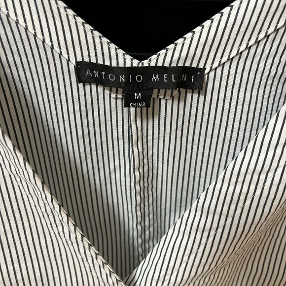 Antonio Melani Black and White Pinstripe Blouse with Cap Sleeves - Picture 3 of 7
